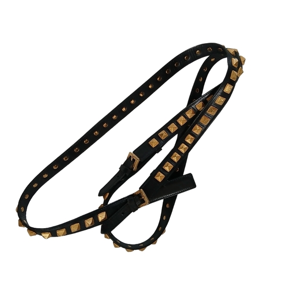 60\'s RARE Vintage Rena Lange Double Strap Belt Leather Bronze Tone Grommets  XS main image 11